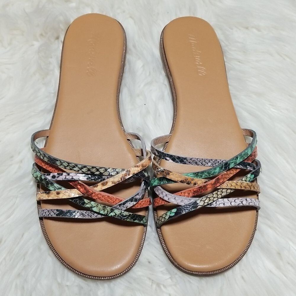 Madewell Tracie Crisscross Snakeskin Print Leather Slide Sandals Women's 8